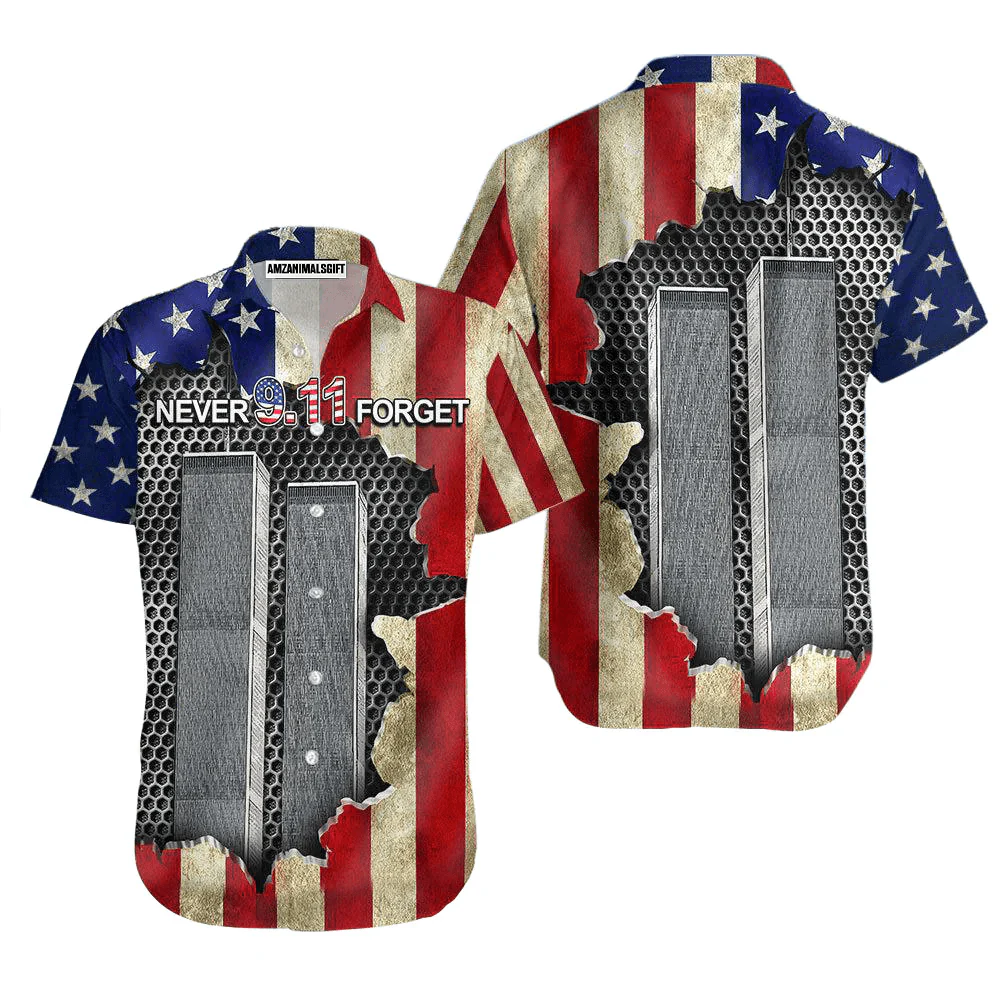 Firefighter American Flag Patriot Day Never Forget Twin Towers Aloha Hawaiian Shirts For Men Women, 4th Of July Gift For Summer, Friend, Family