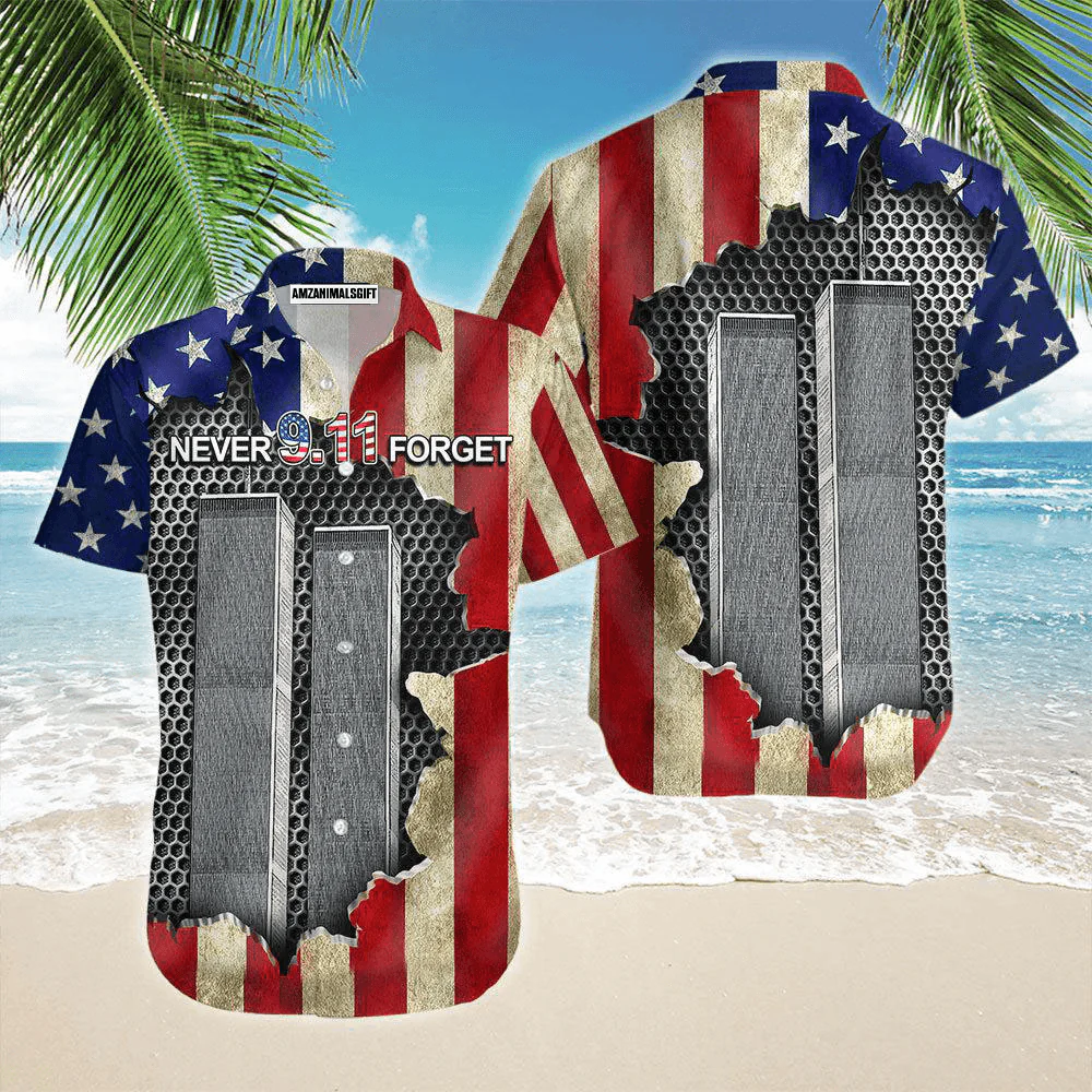 Firefighter American Flag Patriot Day Never Forget Twin Towers Aloha Hawaiian Shirts For Men Women, 4th Of July Gift For Summer, Friend, Family - Image 2