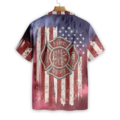 Firefighter Hawaiian Shirt, American Flag, Fire Department Logo Aloha Shirt For Men - Perfect Gift For Firefighter, Husband, Boyfriend, Friend, Family - Image 2
