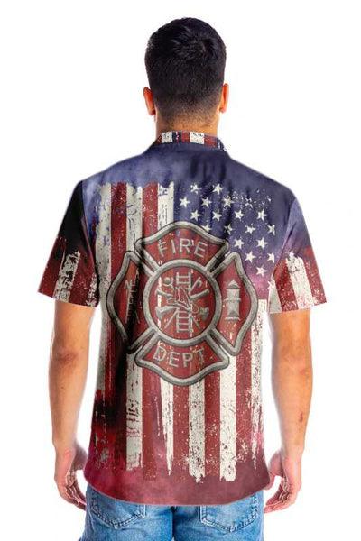Firefighter Hawaiian Shirt, American Flag, Fire Department Logo Aloha Shirt For Men - Perfect Gift For Firefighter, Husband, Boyfriend, Friend, Family - Image 4