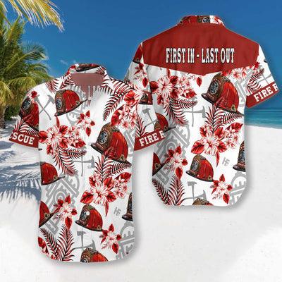 Firefighter Hawaiian Shirt, First In Last Out Helmet, Red Texas Bluebonnet Aloha Shirt For Men - Gift For Firefighter, Friends, Family - Image 4