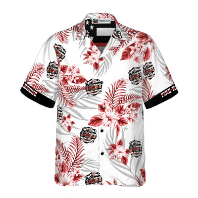 Firefighter Hawaiian Shirt, The Red Line Black American Flag Shirt For Men - Perfect Gift For Men, Firefighter, Husband, Boyfriend, Friend, Family - Image 2