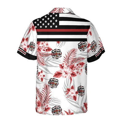 Firefighter Hawaiian Shirt, The Red Line Black American Flag Shirt For Men - Perfect Gift For Men, Firefighter, Husband, Boyfriend, Friend, Family - Image 3