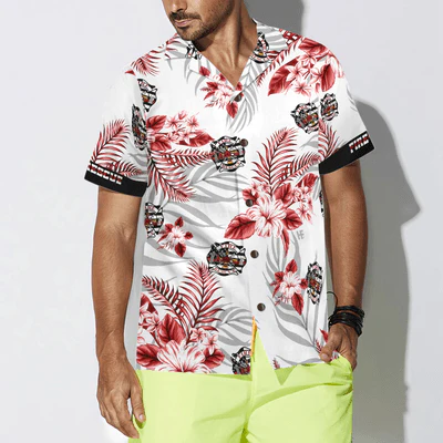 Firefighter Hawaiian Shirt, The Red Line Black American Flag Shirt For Men - Perfect Gift For Men, Firefighter, Husband, Boyfriend, Friend, Family - Image 4