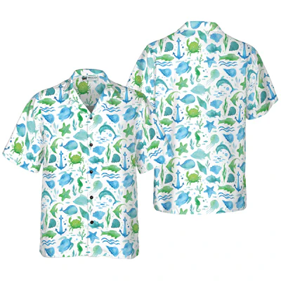 Fish Hawaiian Shirt, Blue Ocean Fish Pattern Aloha Shirt For Men - Perfect Gift For Men, Husband, Boyfriend, Friend, Family
