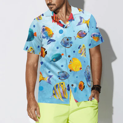Fish Hawaiian Shirt, Fish Water Color Pattern Aloha Shirt For Men - Perfect Gift For Men, Husband, Boyfriend, Friend, Family - Image 4