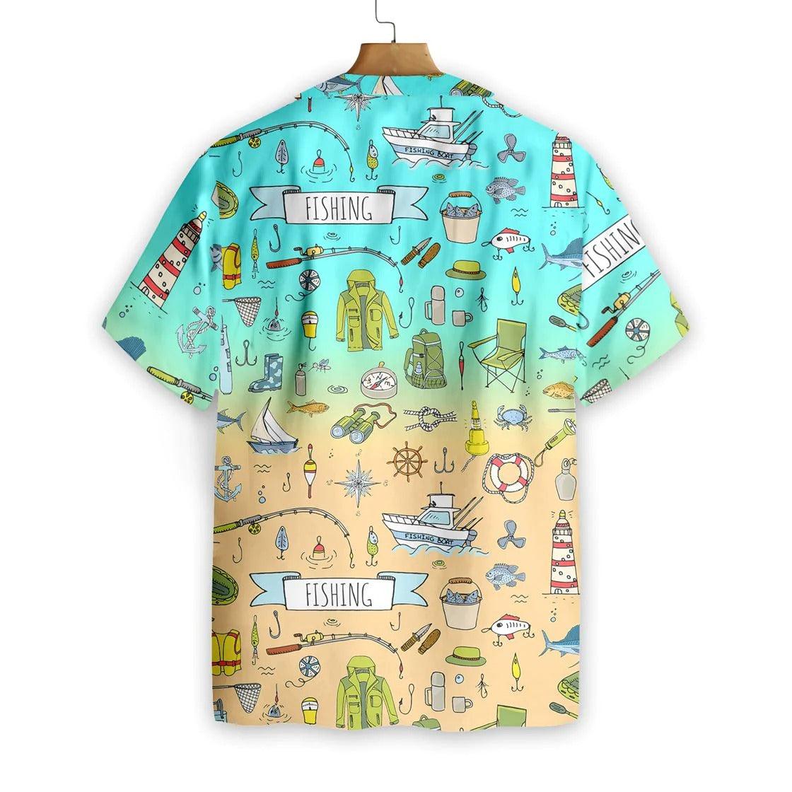 Fishing Aloha Hawaiian Shirt, Fishing Doodle Seamless Pattern Hawaiian Shirt, Colorful Summer Aloha Shirt - Perfect Gift For Men Women, Friends, Family - Image 2