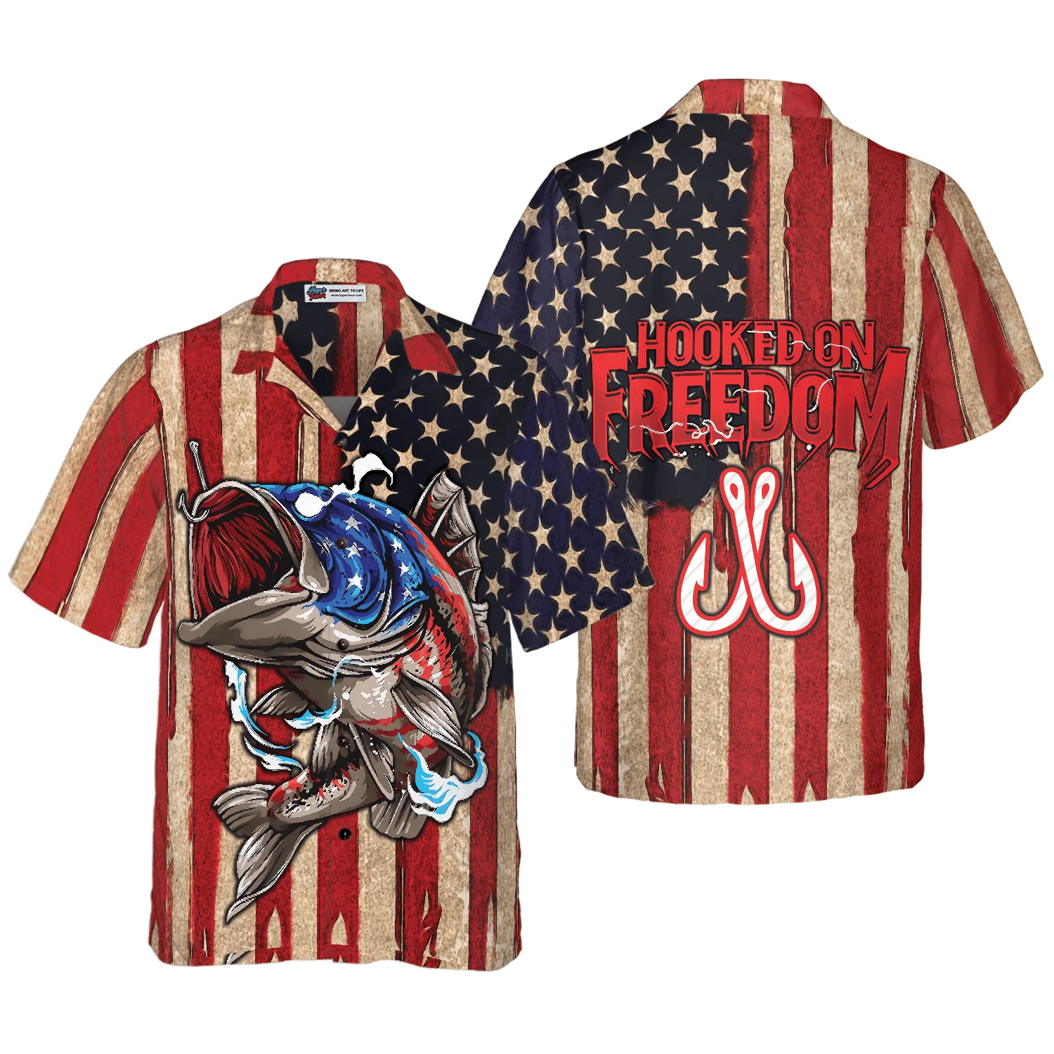 Fishing Hooked On Freedom American Flag Aloha Hawaiian Shirt For Summer, Colorful Cool Hawaiian Shirts Outfit For Men Women, Friend, Team