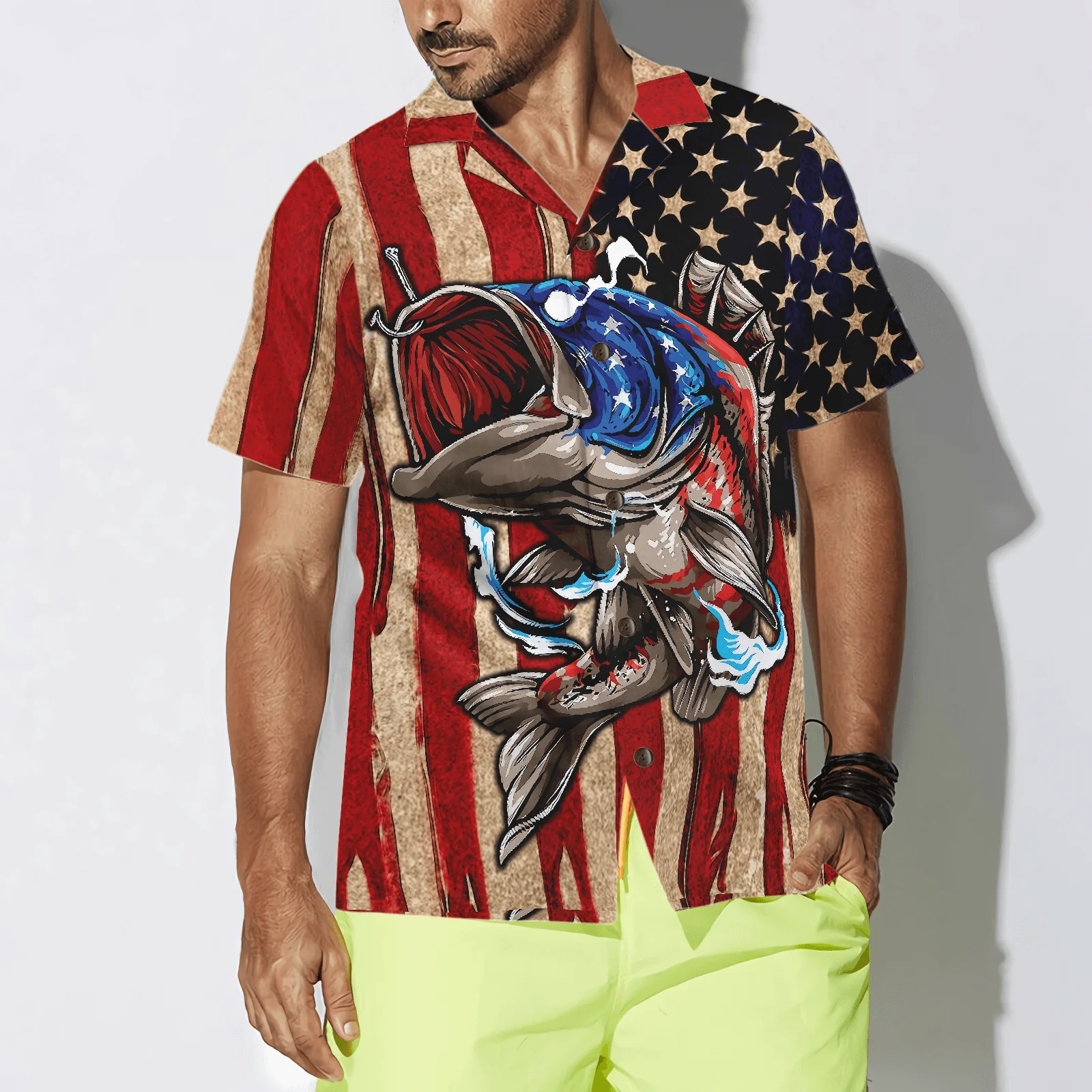 Fishing Hooked On Freedom American Flag Aloha Hawaiian Shirt For Summer, Colorful Cool Hawaiian Shirts Outfit For Men Women, Friend, Team - Image 4