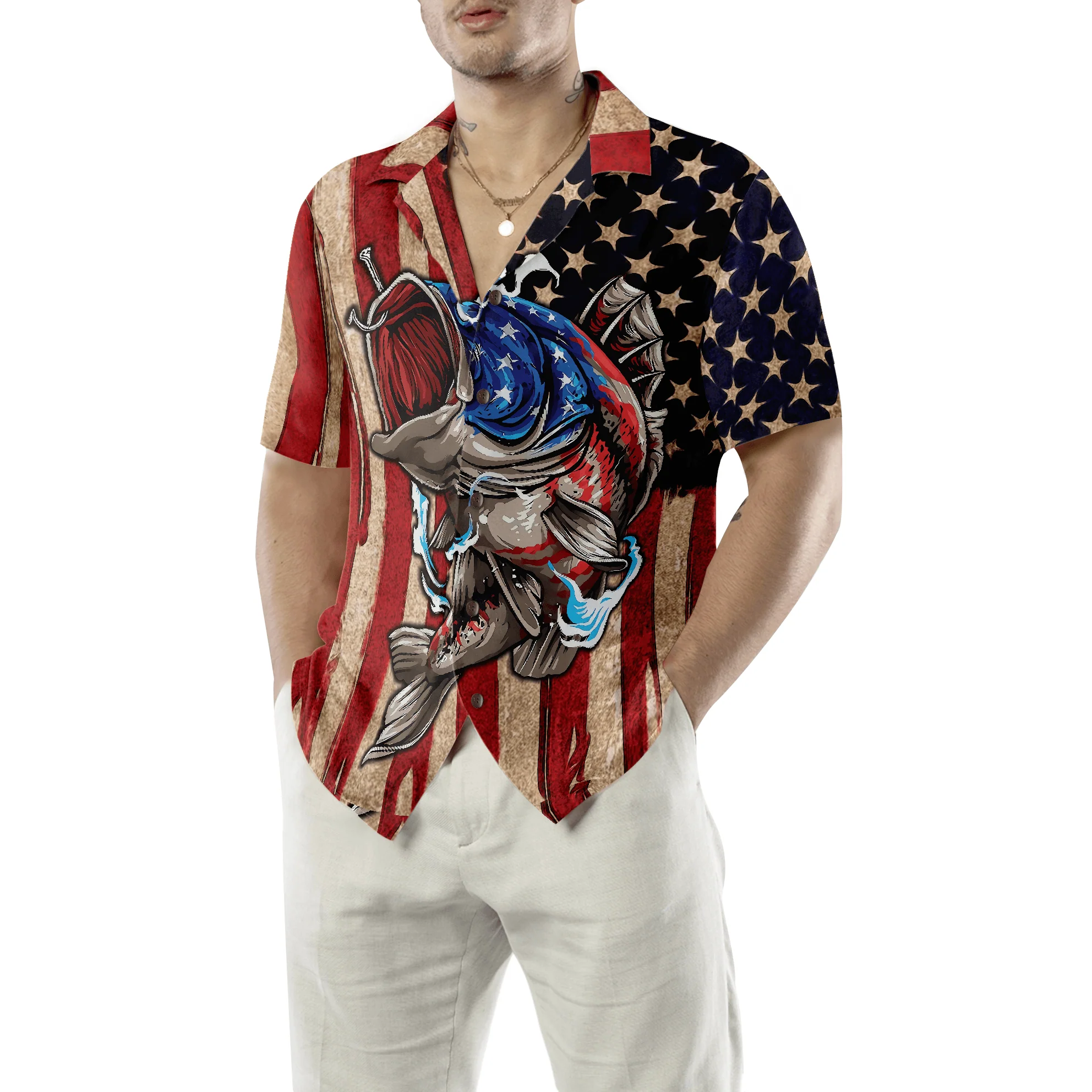 Fishing Hooked On Freedom American Flag Aloha Hawaiian Shirt For Summer, Colorful Cool Hawaiian Shirts Outfit For Men Women, Friend, Team - Image 5