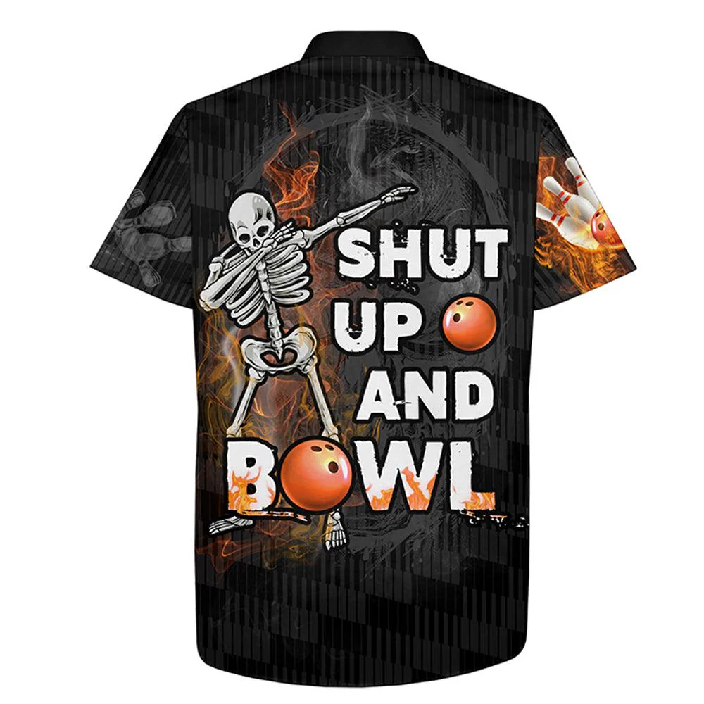 Flame Bowling Custom Name Hawaiian Shirt, Shut Up and Bowl Funny Skull Bowling Personalized Hawaiian Shirts For Men Women, Bowling Lovers, Bowlers - Image 3