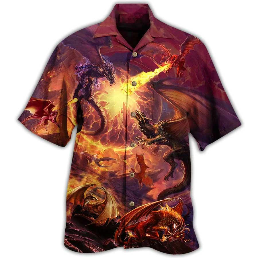 Flame Dragon Aloha Hawaiian Shirt For Summer, Dragon Fighting Together Love Life Hawaiian Shirts Outfit For Men Women, Dragon Lovers - Image 3