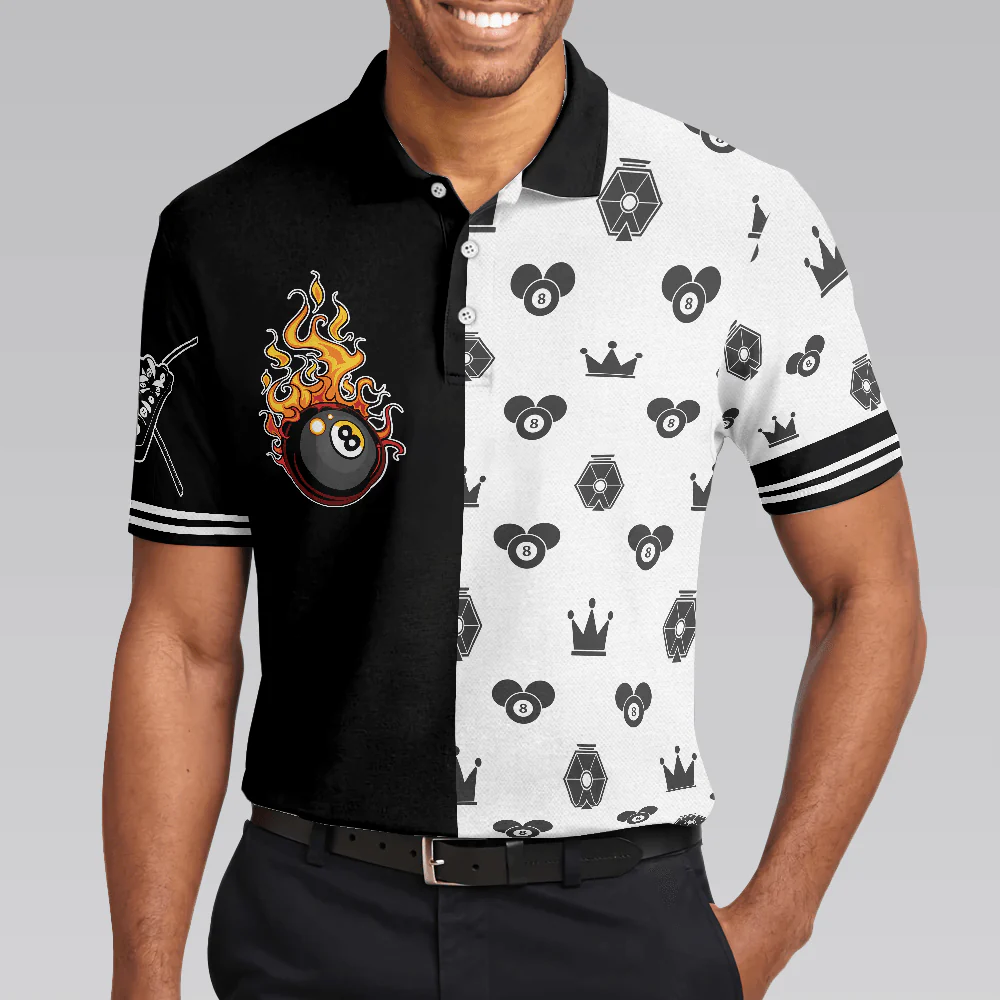 Flame Eight Ball Billiards Men Polo Shirt, Cute Billiards Shirt Design For Men, Best Gift Idea For Billiards Players, Billiards Lovers - Image 4