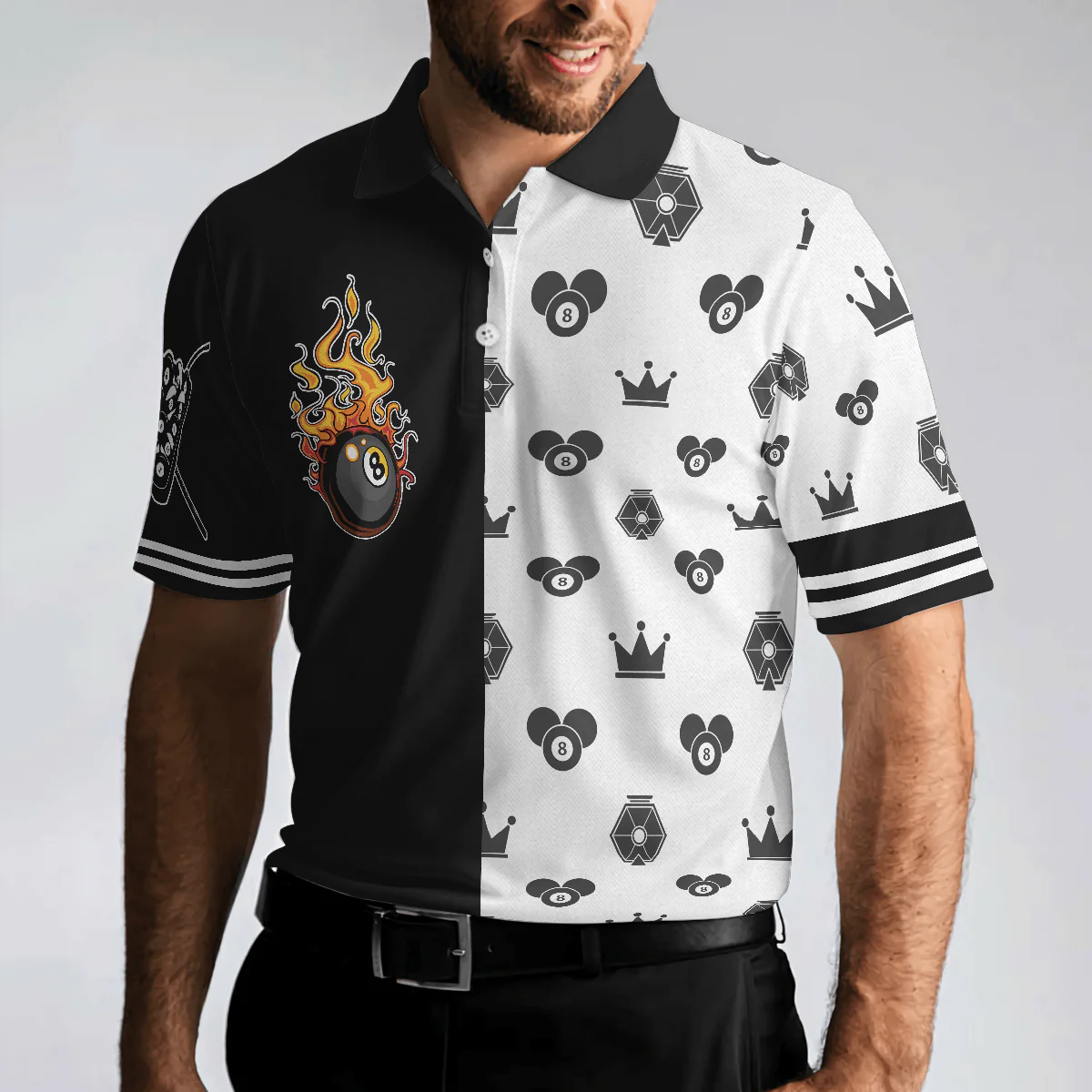 Flame Eight Ball Billiards Men Polo Shirt, Cute Billiards Shirt Design For Men, Best Gift Idea For Billiards Players, Billiards Lovers - Image 5