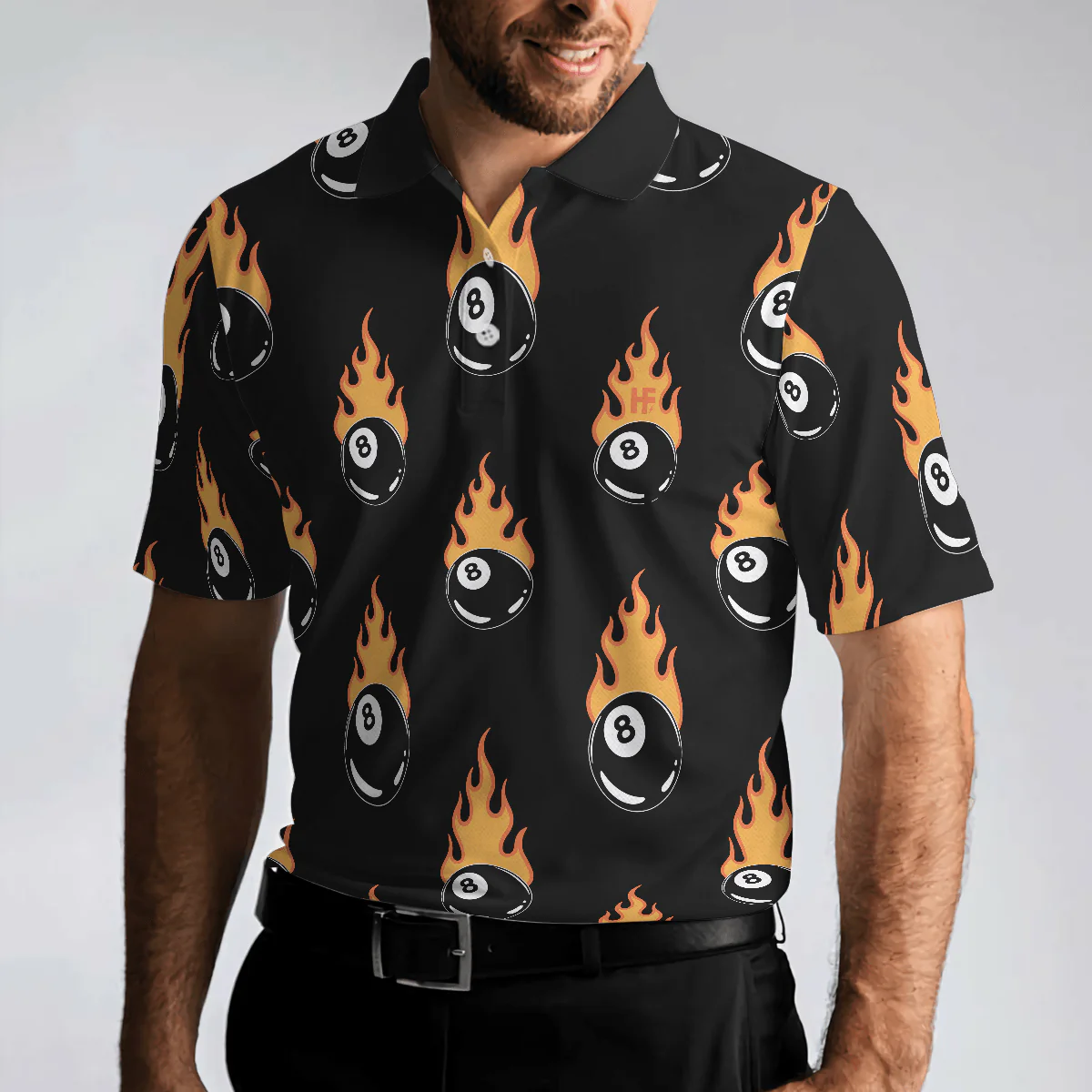 Flaming Billiard 8 Ball Men Polo Shirt, Basic Billiards Shirt Design For Men, Gift Idea For Billiards Lovers - Image 5