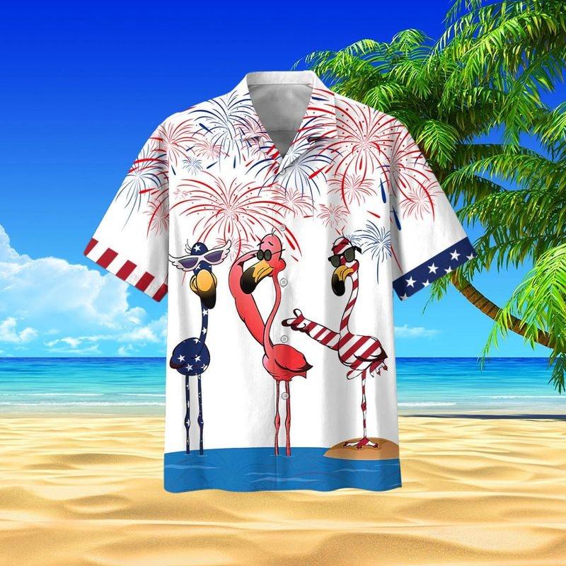 Flamingo Aloha Hawaiian Shirt - Flamingo Tropical Hawaiian Shirt, Firework American Flag Hawaiian Shirt For Men & Women, Flamingo Lover