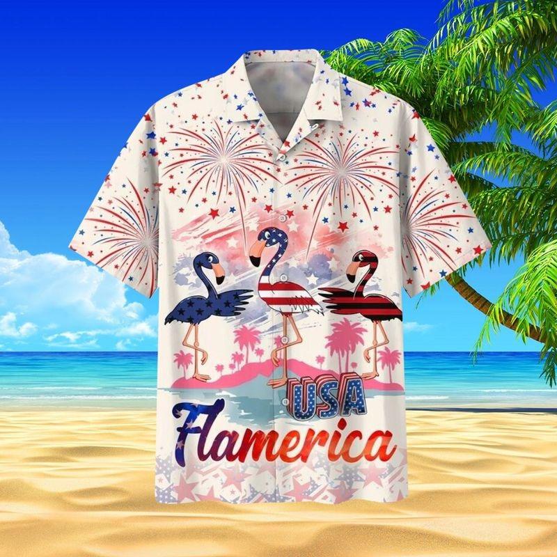 Flamingo Cattle Aloha Hawaiian Shirt - Usa Flamerica Hawaiian Shirt, Summer Flamingo Hawaiian Shirt For Men & Women, Flamingo Lover
