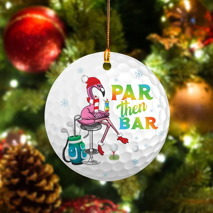 Flamingo Cocktail Golf Watercolor Par Then Bar Circle Ceramic Ornament, Christmas Golf Ceramic Ornament - Best Gift For Golf Lovers, Christmas