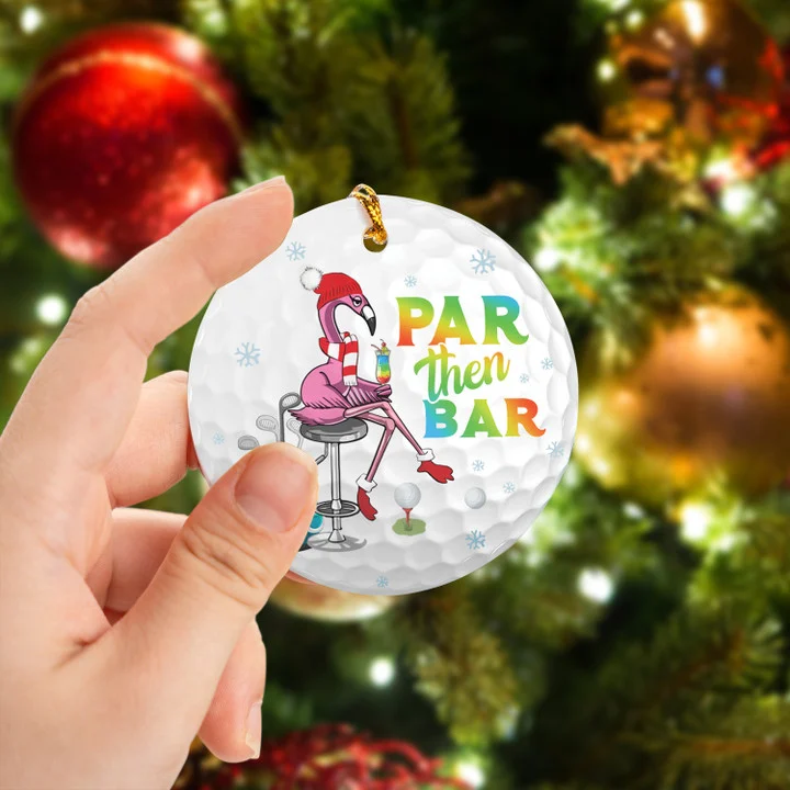 Flamingo Cocktail Golf Watercolor Par Then Bar Circle Ceramic Ornament, Christmas Golf Ceramic Ornament - Best Gift For Golf Lovers, Christmas - Image 2