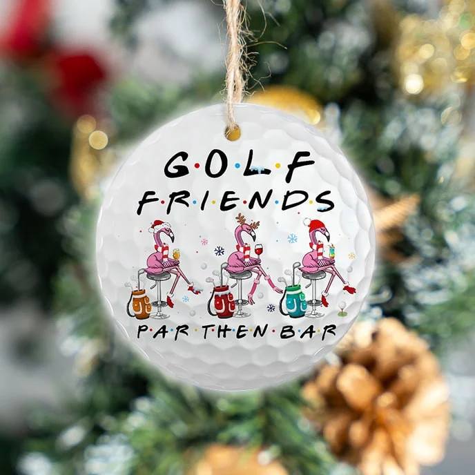Flamingo Golf Friends Stick Man Circle Ceramic Ornament, Par Then Bar Golf Bag Stick Ornament - Best Gift For Golf Lovers, Christmas - Image 3