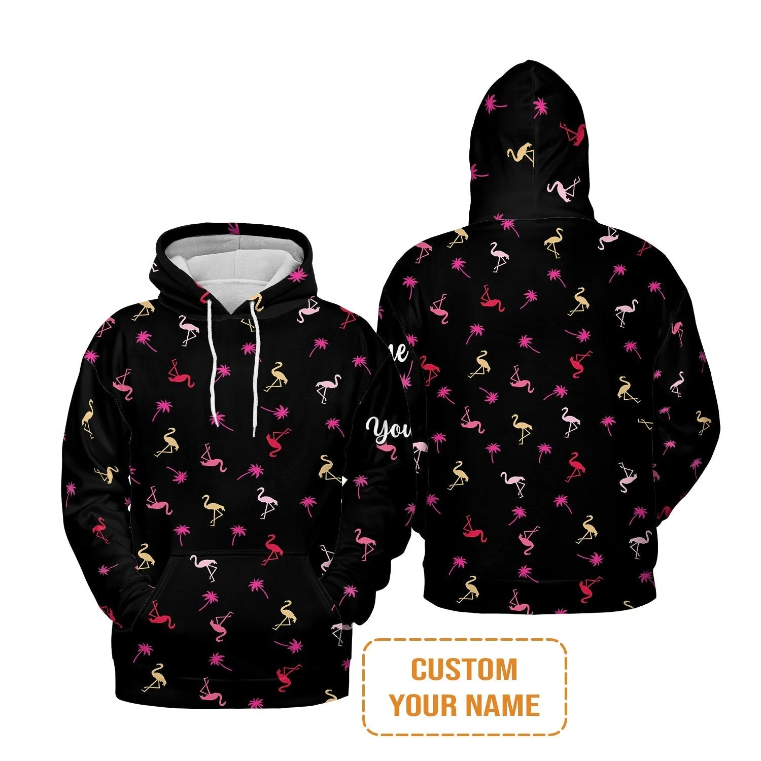 Flamingo Golf Hoodie - Custom Name Neon Pink Flamingos Palm Pattern Apparel Hoodie - Personalized Gift For Golf Lover, Team, Husband, Boyfriend, Men - Image 2