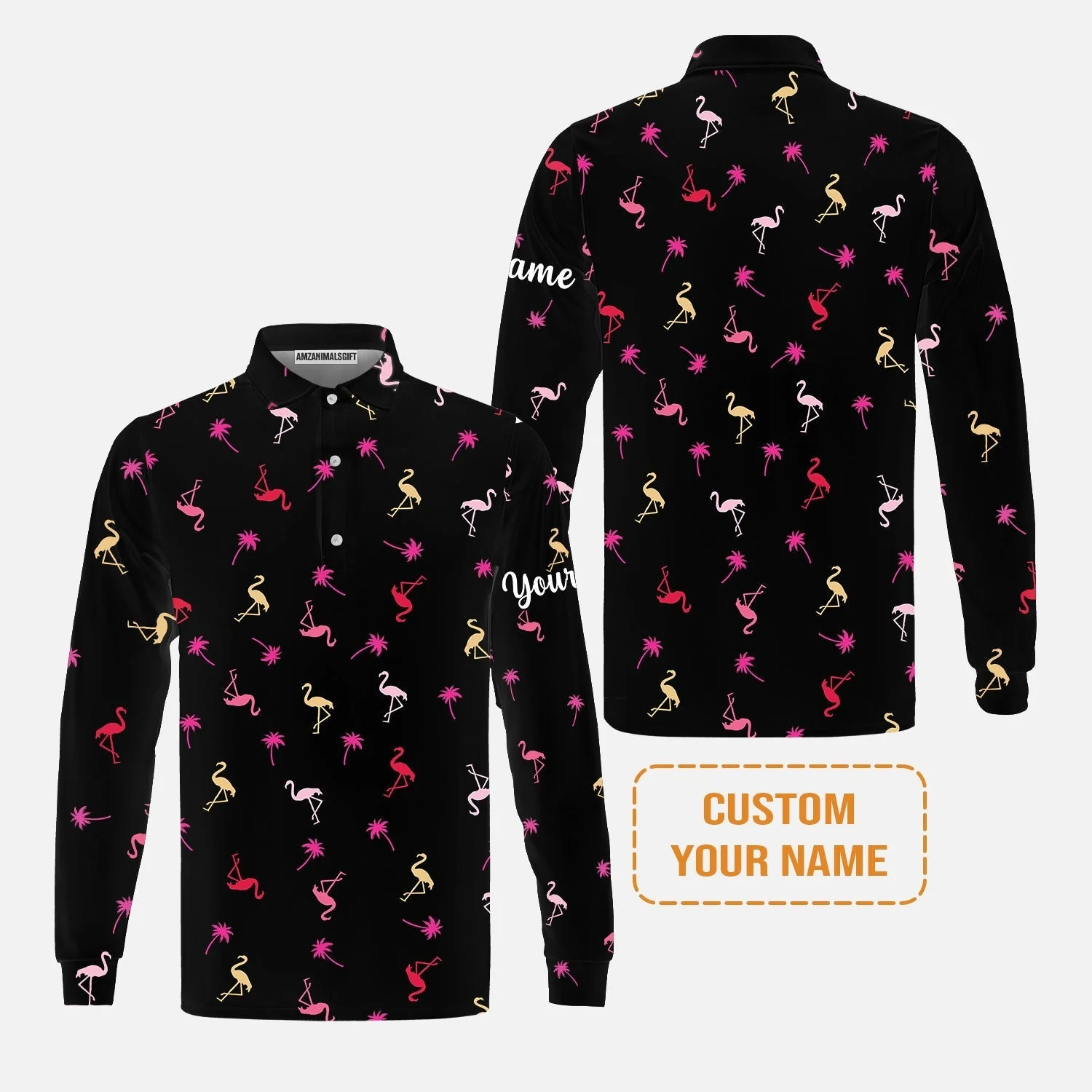Flamingo Golf Hoodie - Custom Name Neon Pink Flamingos Palm Pattern Apparel Hoodie - Personalized Gift For Golf Lover, Team, Husband, Boyfriend, Men - Image 4