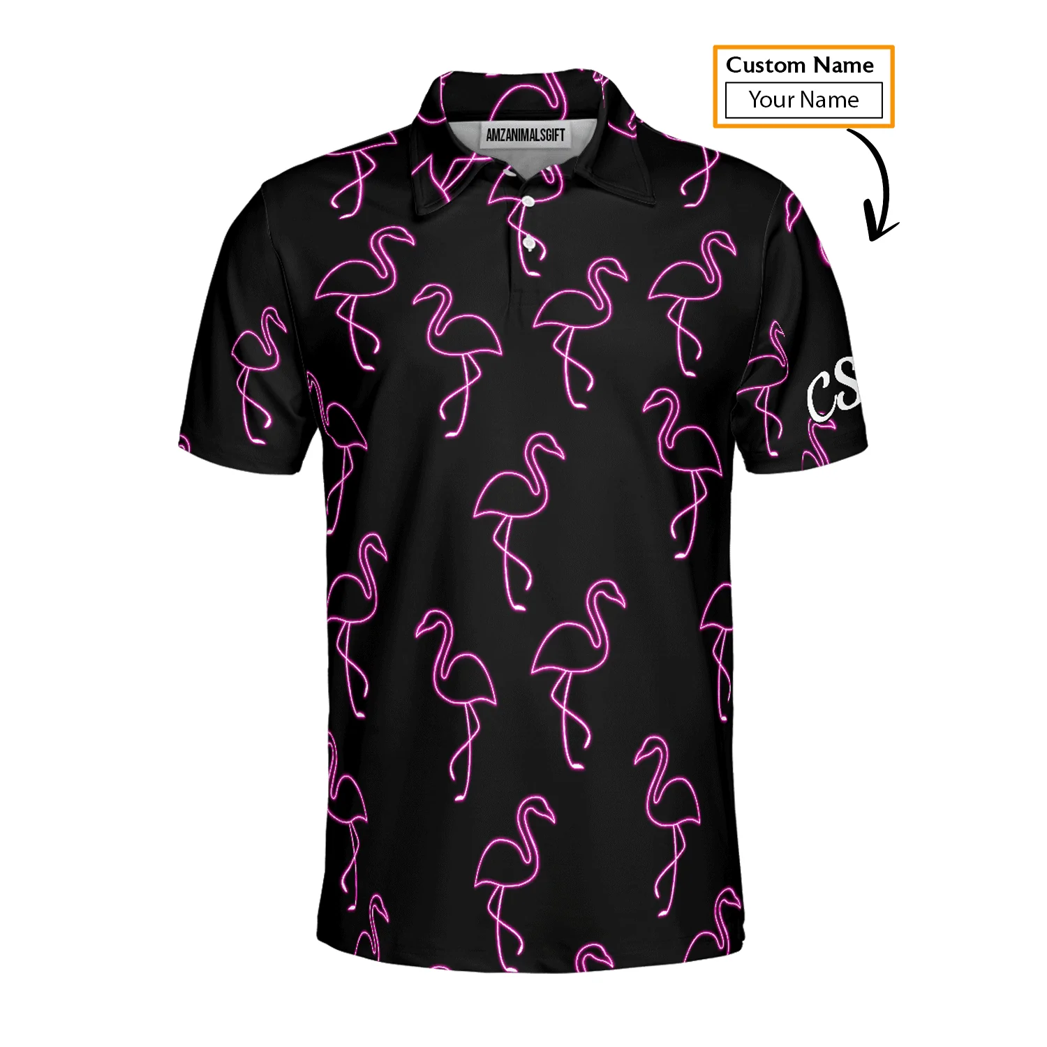 Flamingo Golf Long Sleeve Shirt - Custom Name Neon Pink Flamingos Pattern Apparel - Personalized Gift For Golf Lover, Team, Husband, Boyfriend, Men - Image 4