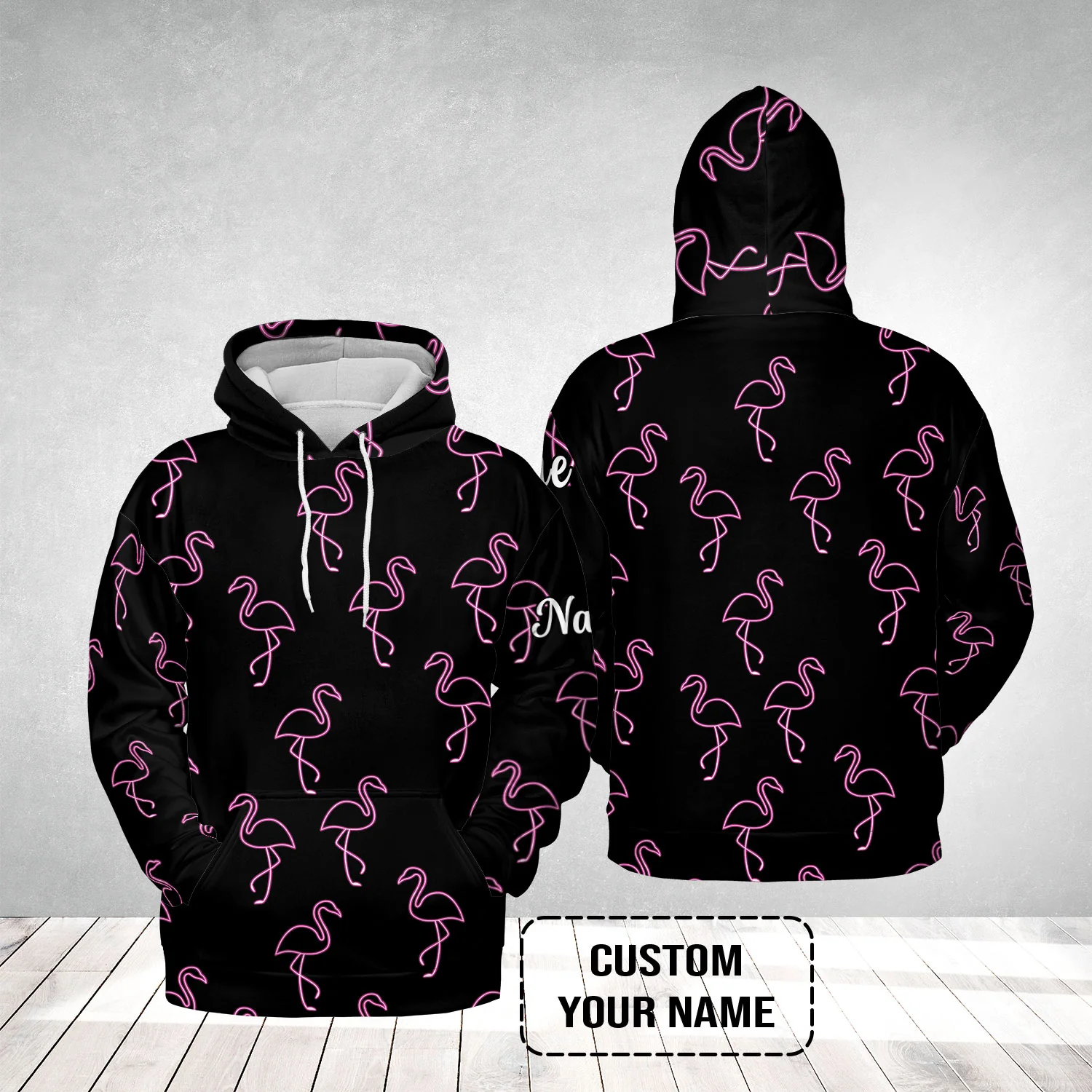 Flamingo Golf Men Polo Shirt - Custom Name Neon Pink Flamingos Pattern Apparel - Personalized Gift For Golf Lover, Team, Husband, Boyfriend, Men - Image 7