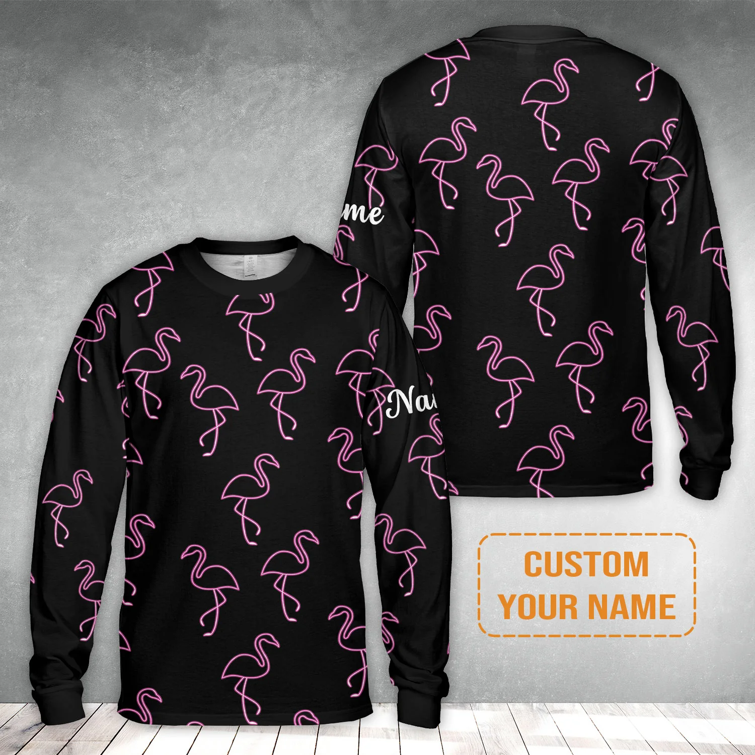 Flamingo Golf Men Polo Shirt - Custom Name Neon Pink Flamingos Pattern Apparel - Personalized Gift For Golf Lover, Team, Husband, Boyfriend, Men - Image 9