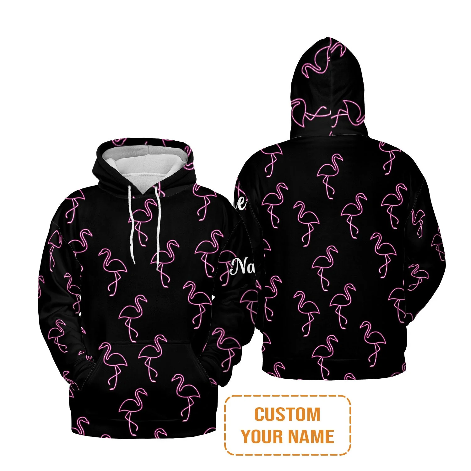 Flamingo Golf Men's Long Sleeve Polo Shirt - Custom Name Neon Pink Flamingos Pattern Apparel - Personalized Gift For Golf Lover, Team, Husband, Boyfriend, Men - Image 8
