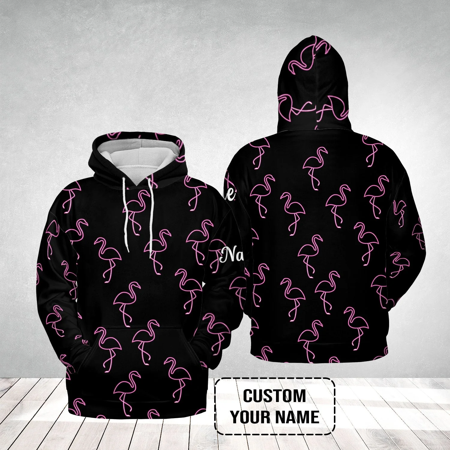 Flamingo Golf Men's Long Sleeve Polo Shirt - Custom Name Neon Pink Flamingos Pattern Apparel - Personalized Gift For Golf Lover, Team, Husband, Boyfriend, Men - Image 9