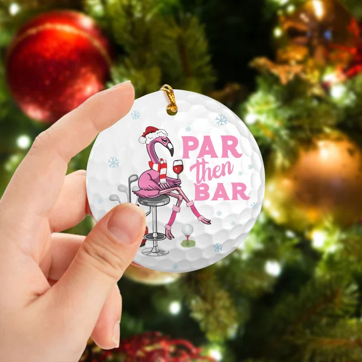 Flamingo Golf Par Then Bar Wine Circle Ceramic Ornament, Christmas Golf Ceramic Ornament - Best Gift For Golf Lovers, New Year - Image 2