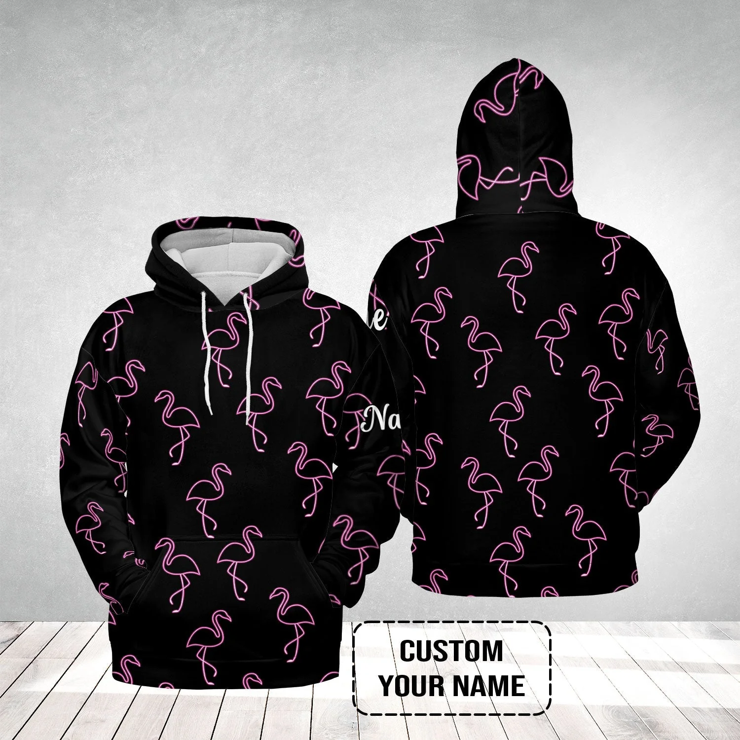 Flamingo Golf Sweatshirt - Custom Name Neon Pink Flamingos Pattern Apparel - Personalized Gift For Golf Lover, Team, Husband, Boyfriend, Men - Image 11