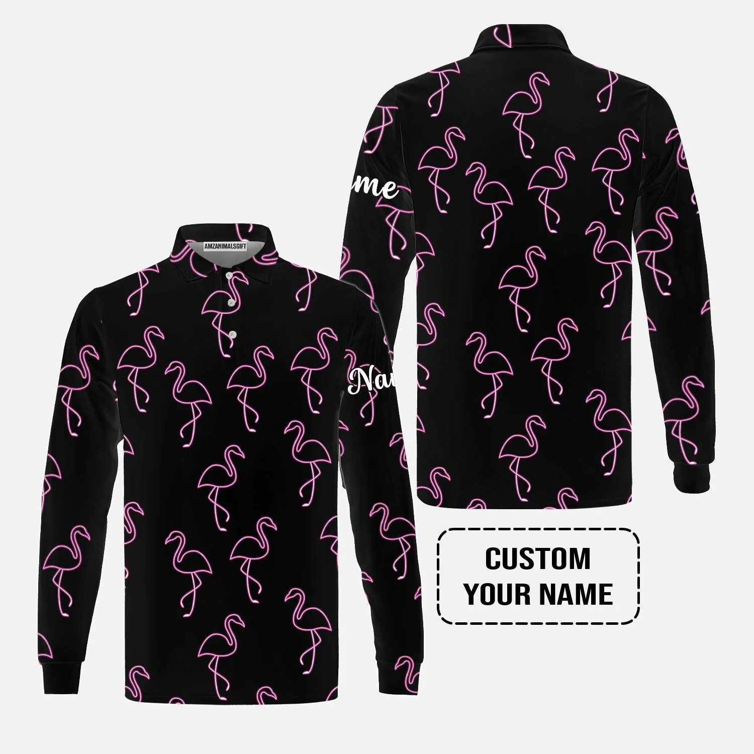 Flamingo Golf Sweatshirt - Custom Name Neon Pink Flamingos Pattern Apparel - Personalized Gift For Golf Lover, Team, Husband, Boyfriend, Men - Image 12