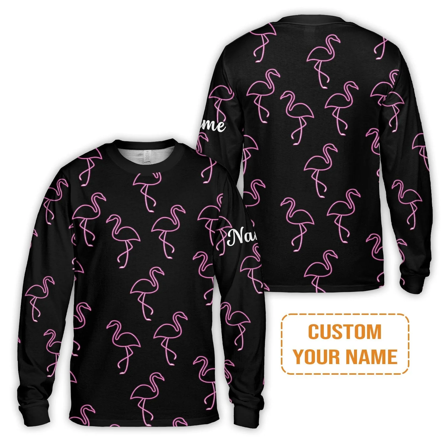 Flamingo Golf T-Shirt - Custom Name Neon Pink Flamingos Pattern Apparel T-Shirt - Personalized Gift For Golf Lover, Team, Husband, Boyfriend, Men - Image 11