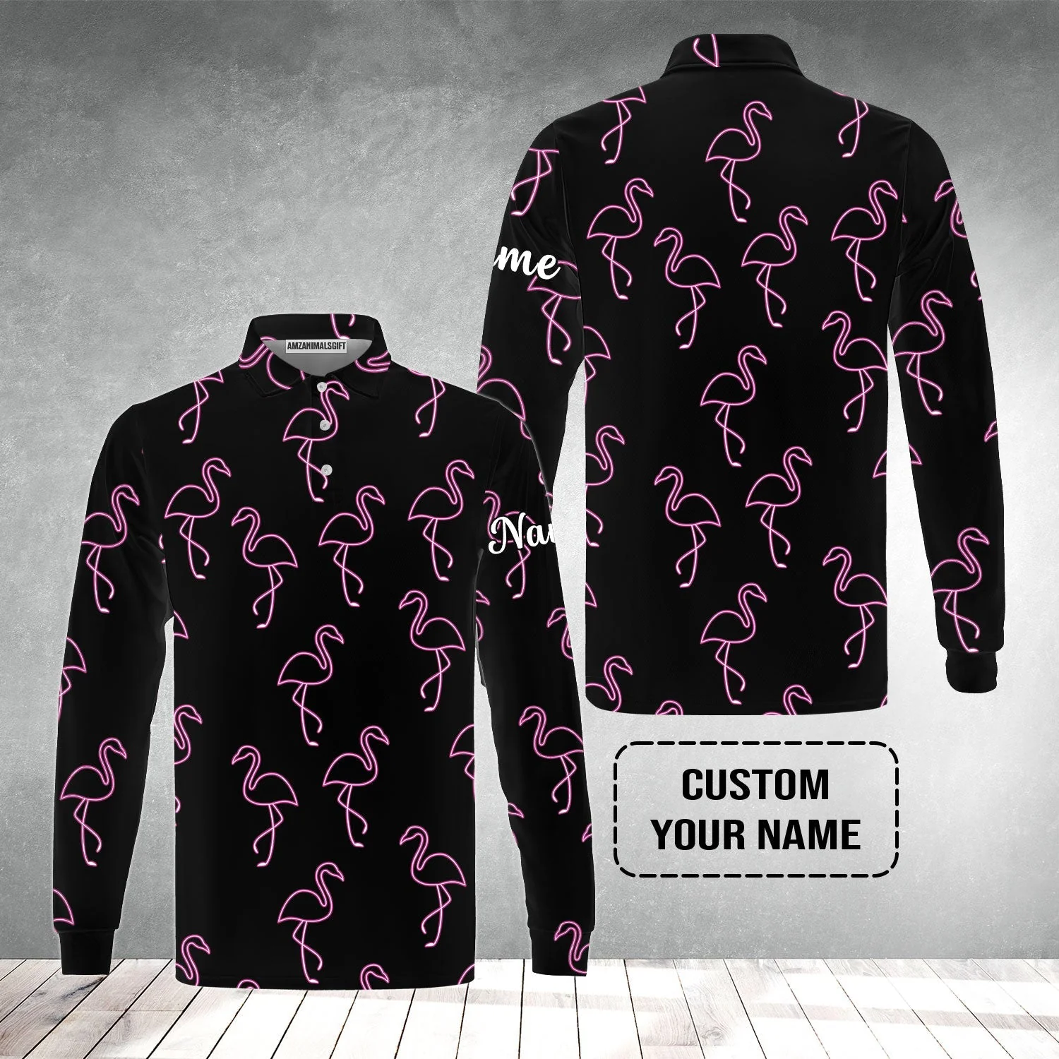 Flamingo Golf T-Shirt - Custom Name Neon Pink Flamingos Pattern Apparel T-Shirt - Personalized Gift For Golf Lover, Team, Husband, Boyfriend, Men - Image 4