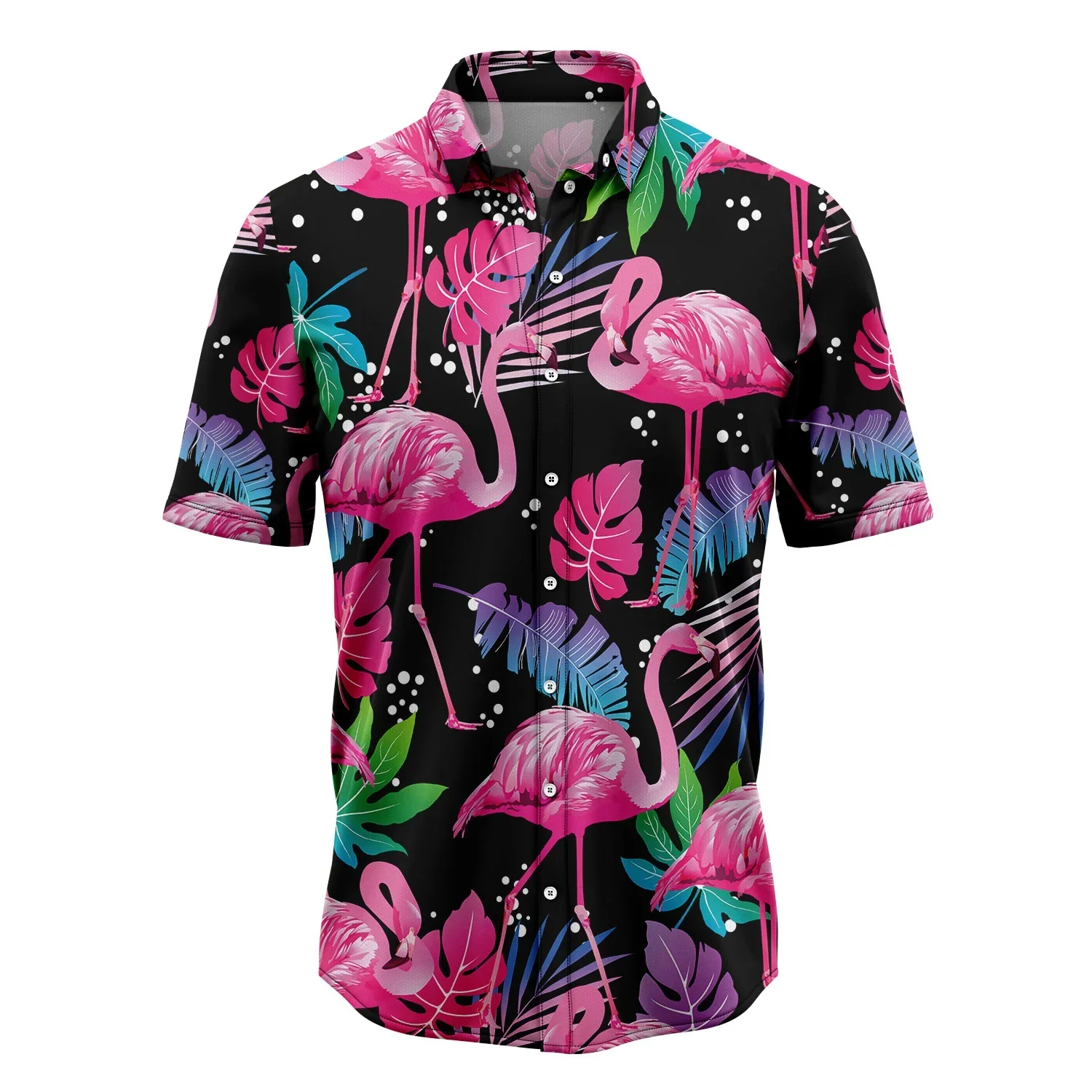 Flamingo Hawaiian Shirt, Colorful Leaf Summer Aloha Shirt For Men Women - Perfect Gift For Husband, Boyfriend, Friend, Family, Wife