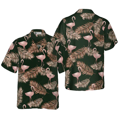 Flamingo Hawaiian Shirt, Flamingo Rose Gold Pattern Aloha Shirt For Men - Perfect Gift For Men, Husband, Boyfriend, Friend, Family
