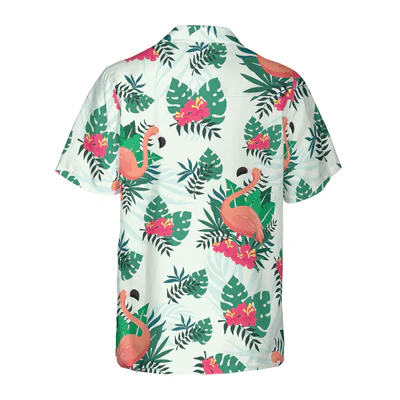 Flamingo Hawaiian Shirt, Monstera Leaves Flamingo Aloha Shirt For Men - Perfect Gift For Men, Husband, Boyfriend, Friend, Family - Image 2