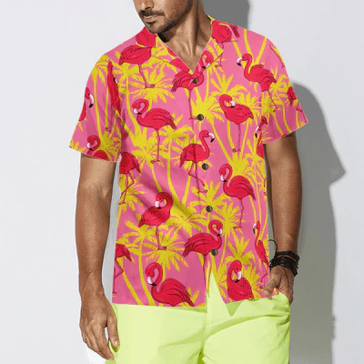 Flamingo Hawaiian Shirt, Tropical Palm Tree Flamingo Aloha Shirt For Men - Perfect Gift For Men, Husband, Boyfriend, Friend, Family - Image 4