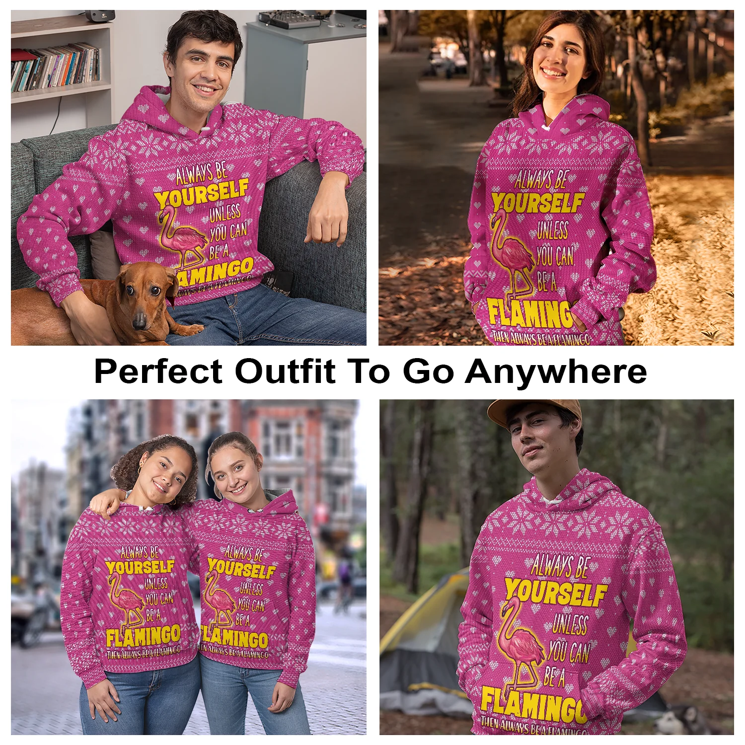 Flamingo Pullover Premium Hoodie Always Be Yourself, Perfect Outfit For Men And Women On Christmas New Year Autumn Winter - Image 3