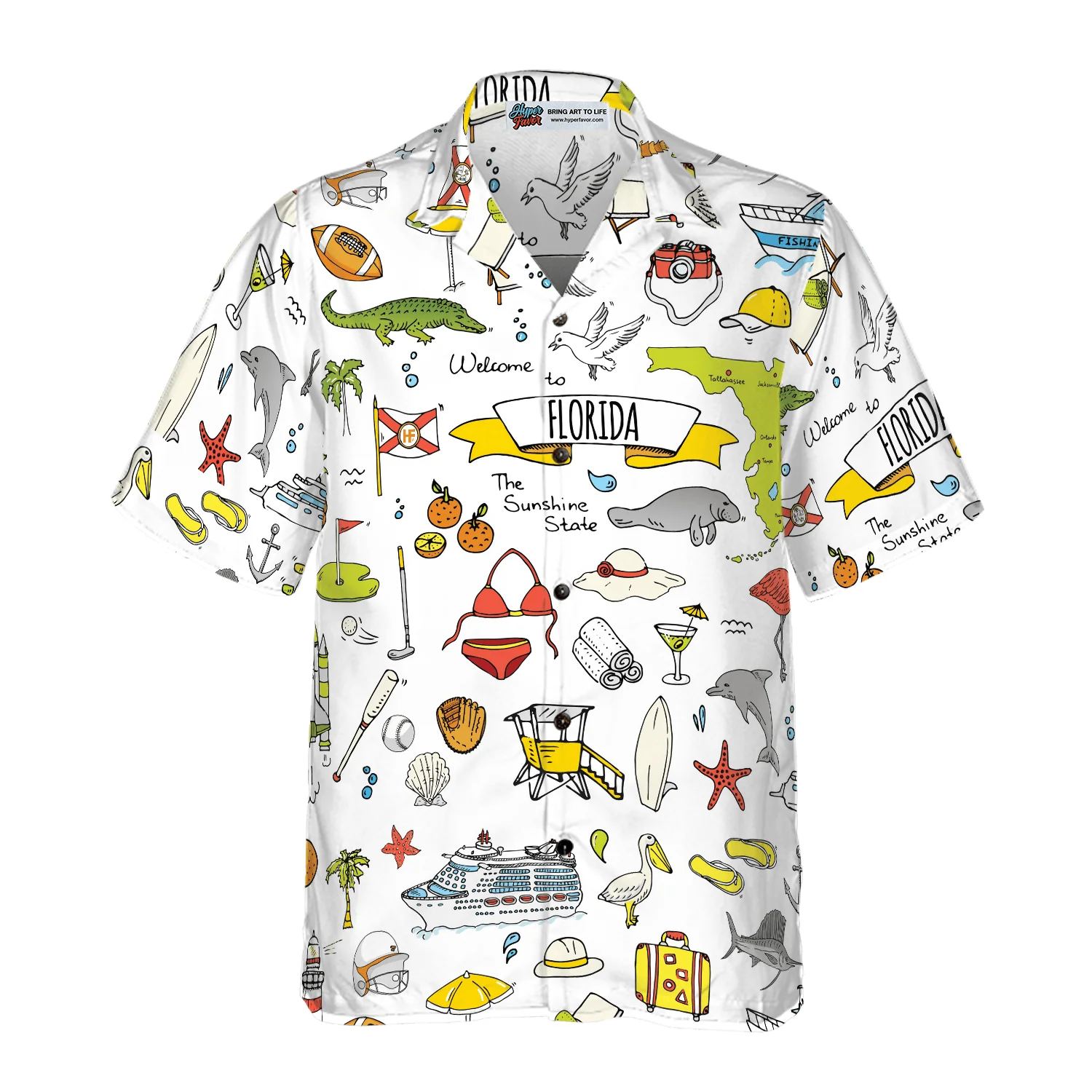 Florida In Hand Drawn Doodle Style USA Hawaiian Shirt, Colorful Summer Aloha Shirts For Men Women, Perfect Gift For Husband, Wife, Boyfriend - Image 3