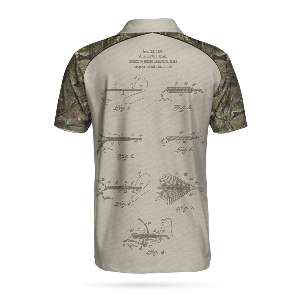 Fly Fishing On The Fly Flies Patent Men Polo Shirt, Fly Hook Camouflage Polo Shirt, Camo Fishing Shirt For Men, Gift For Fishing Lovers - Image 3