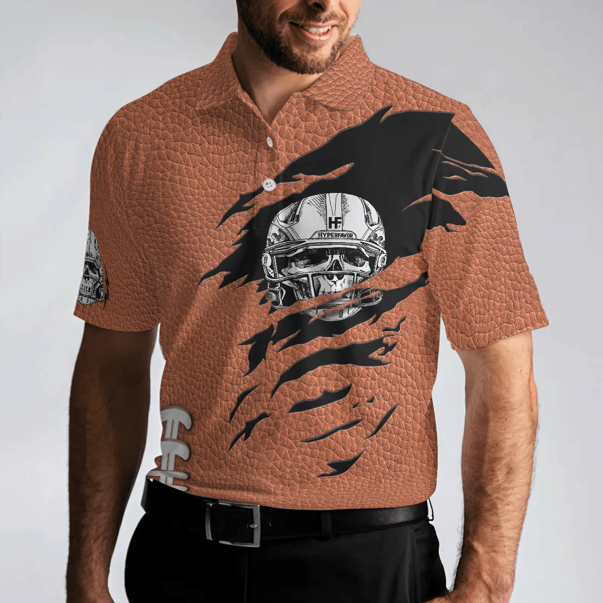 Football Men Polo Shirt, American Football Texture, Skull Football Player Polo Shirt - Gift For Men, American Football Lovers - Image 4