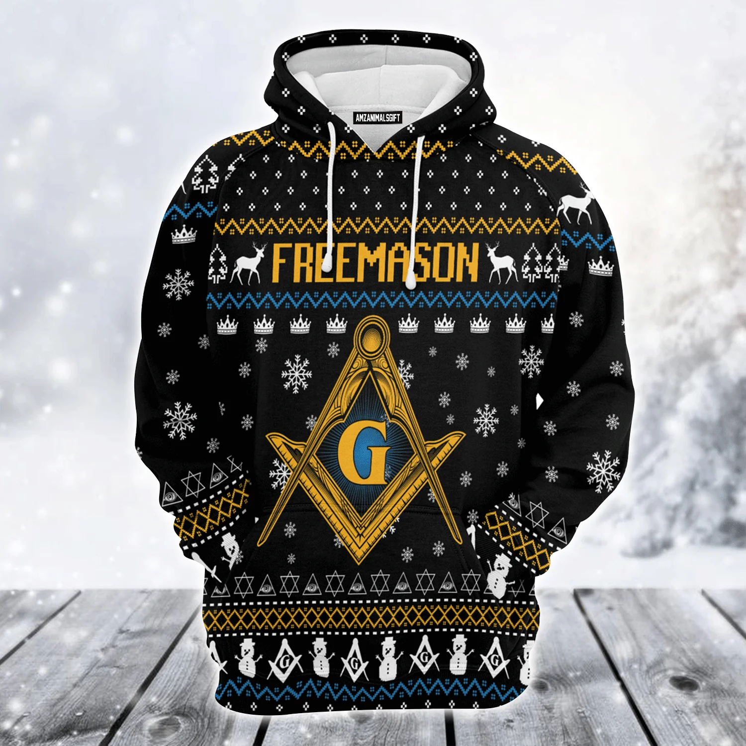 Freemason Premium Christmas Hoodie, Freemason & Snowman Pattern Unisex Hoodie For Men & Women - Perfect Gift For Christmas, Friends, Family - Image 2