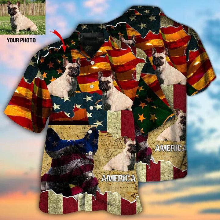 French Bulldog Custom Aloha Hawaii Shirt - Custom Photo America Sunset Personalized Hawaiian Shirt For Summer - Perfect Gift For Dog Lovers, Friend, Family