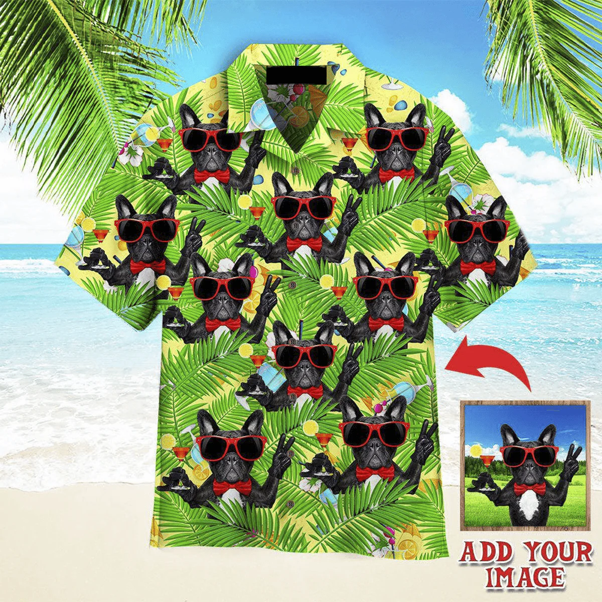 French Bulldog Hawaiian Shirt Custom Photo, Dog Holding Martini Cocktail Personalized Hawaiian Shirt - Perfect Gift For Dog Lovers, Family, Friends - Image 2