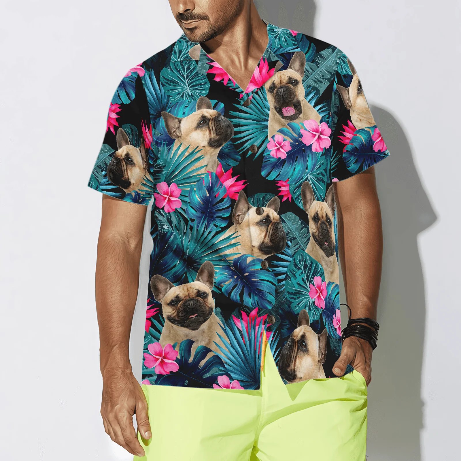 French Bulldog Hawaiian Shirt, Tropical Pattern Hawaiian Shirt, Colorful Summer Aloha Shirt For Men Women, Gift For Friend, Family, Dog Lovers - Image 4