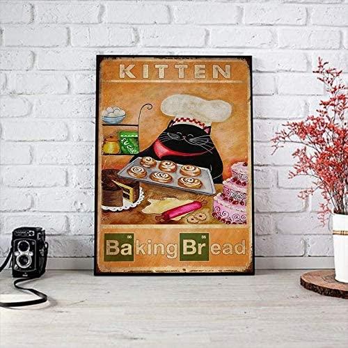 Funny Black Cat Portrait Canvas, Cat Kitten Baking Bread Portrait Canvas, Wall Decor Visual Art - Perfect Gift For Black Cat Owner