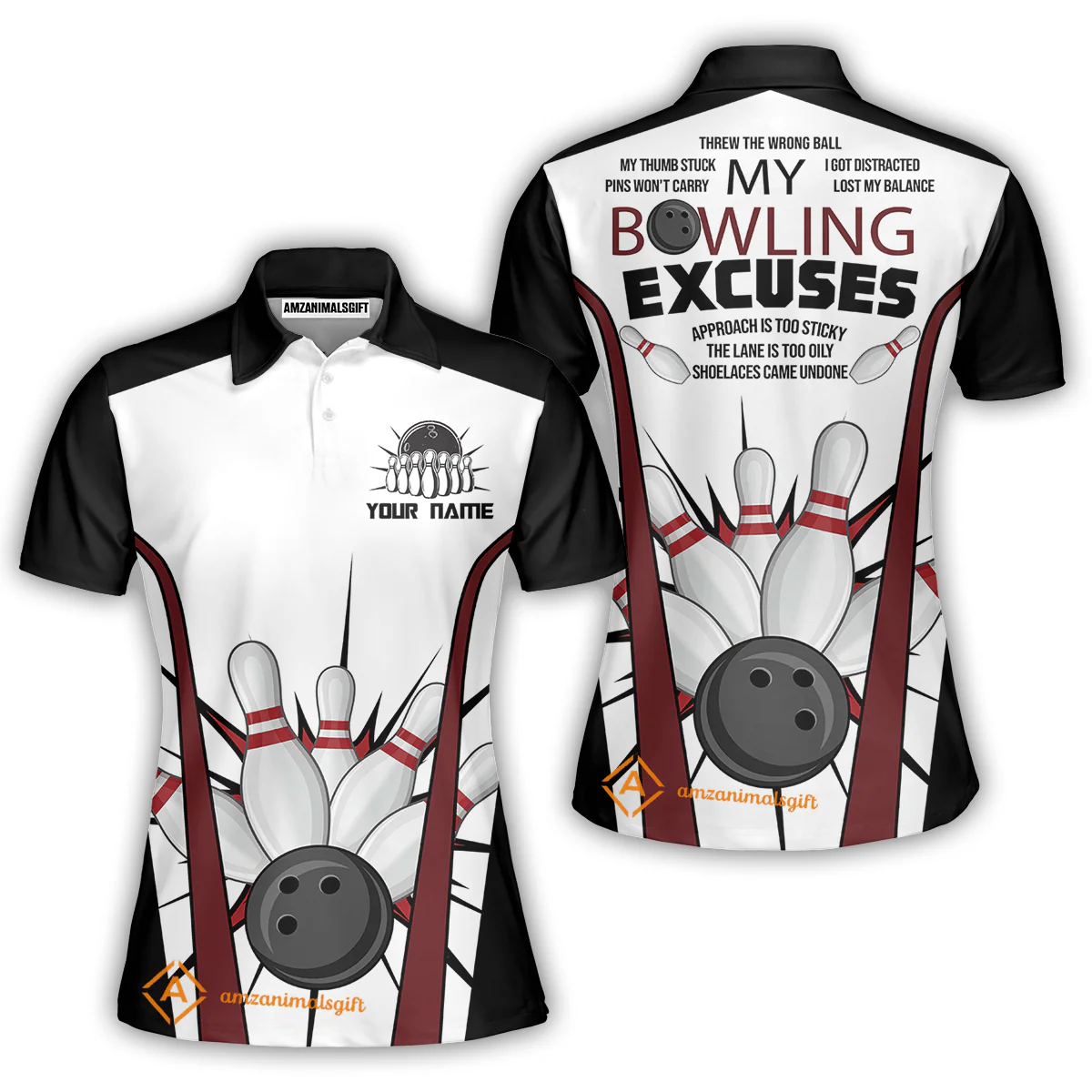 Funny Bowling Custom Polo T-Shirt - Custom Name Funny Bowling Polo Shirts Personalized Bowling Jersey Polo Shirts - Image 4